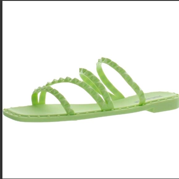 New STEVE MADDEN SKYLER SQUARE TOE SLIP ON FLAT SANDALS flip flops lime size 7 - Picture 1 of 3